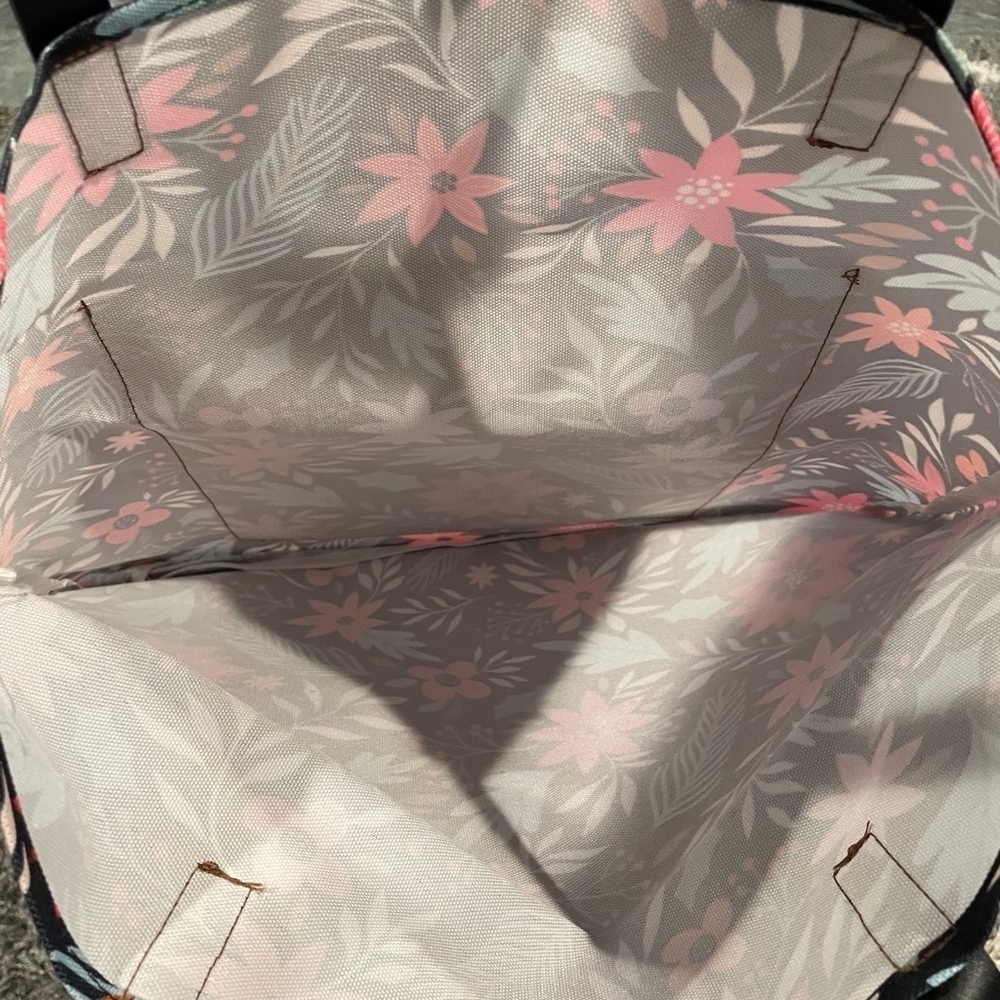 Black Brown Pink Floral Tote Bag for Work,Travel,Beach,Shopping,School - Picture 7 of 9
